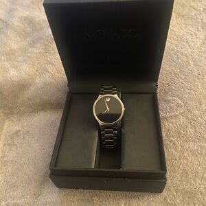 Movado Black Dial Stainless Steel Bracelet Watch with Sapphire crystal
